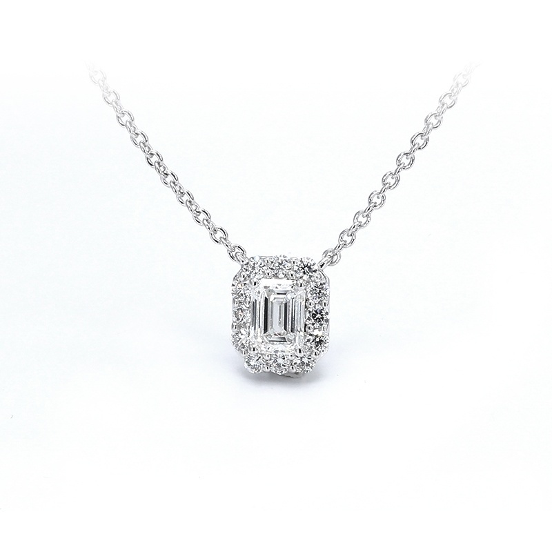 Emerald-Cut Diamond Necklace in 18K White Gold
