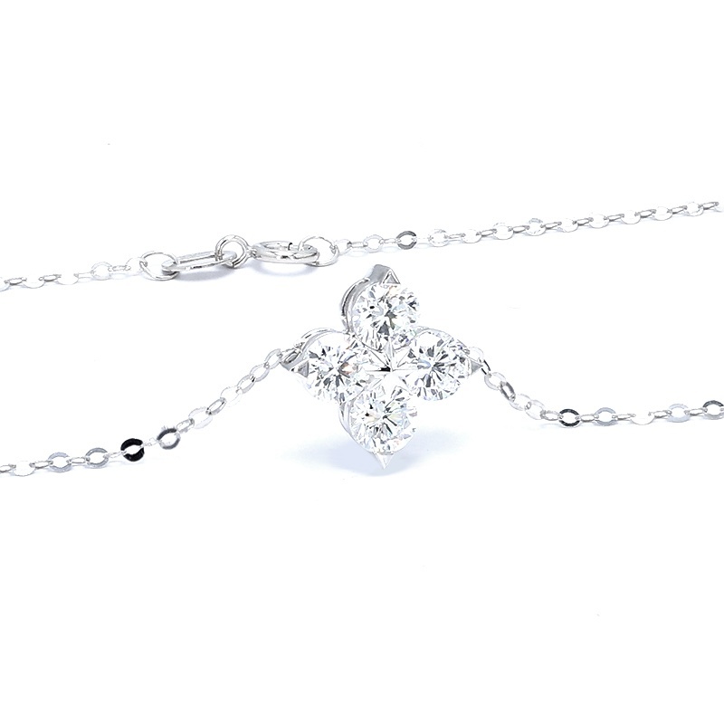 Four-Leaf Clover Diamond Necklace in 18K White Gold
