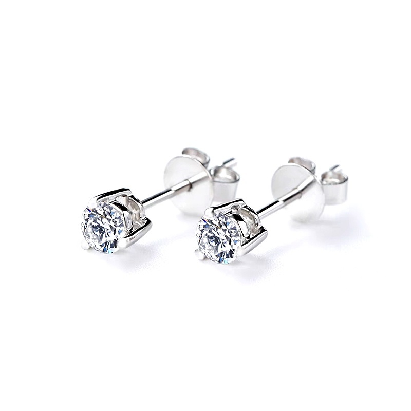 Three-Prong Diamond Stud Earrings in 14K White Gold